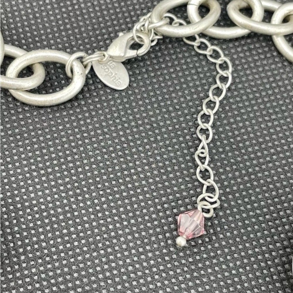 Lia Sophia Rhinestone Matte Silver Tone Necklace, Flower Pendant EUC - Picture 4 of 8